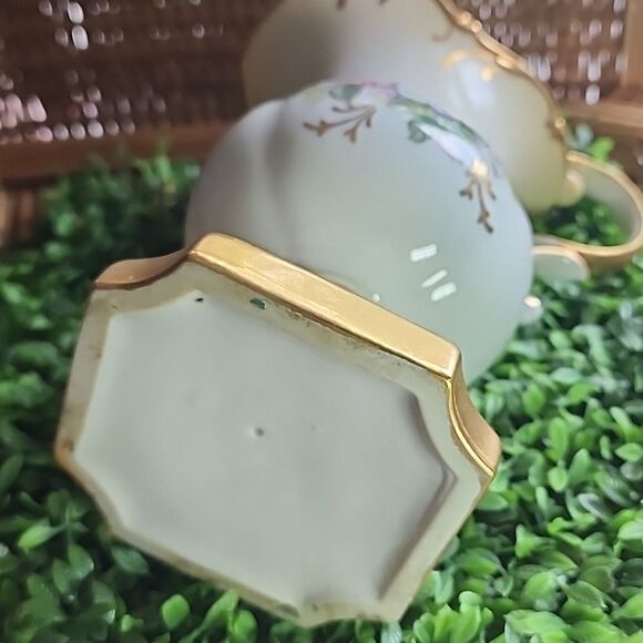 Vintage Porcelain Floral Pitcher Vase With Gold Tone Accent Coquette Bridal - Picture 9 of 17